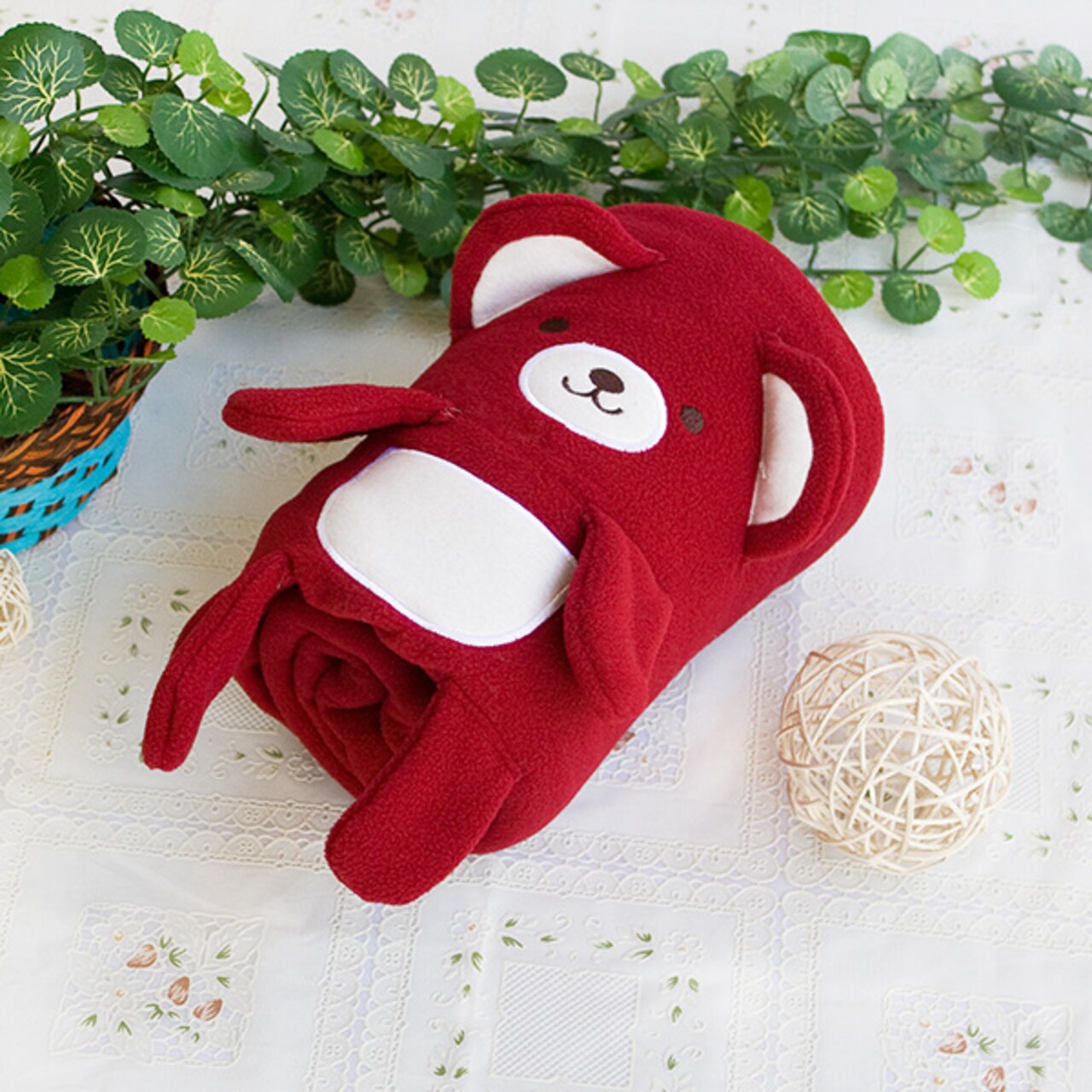 Happy Bear Embroidered Applique Coral Fleece Baby Throw Blanket